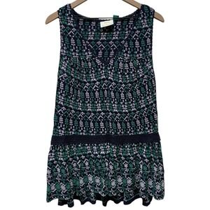 Maeve Anthropologie Women 2X‎ Top Floral Embroidered Blue Green Boho Sleeveless